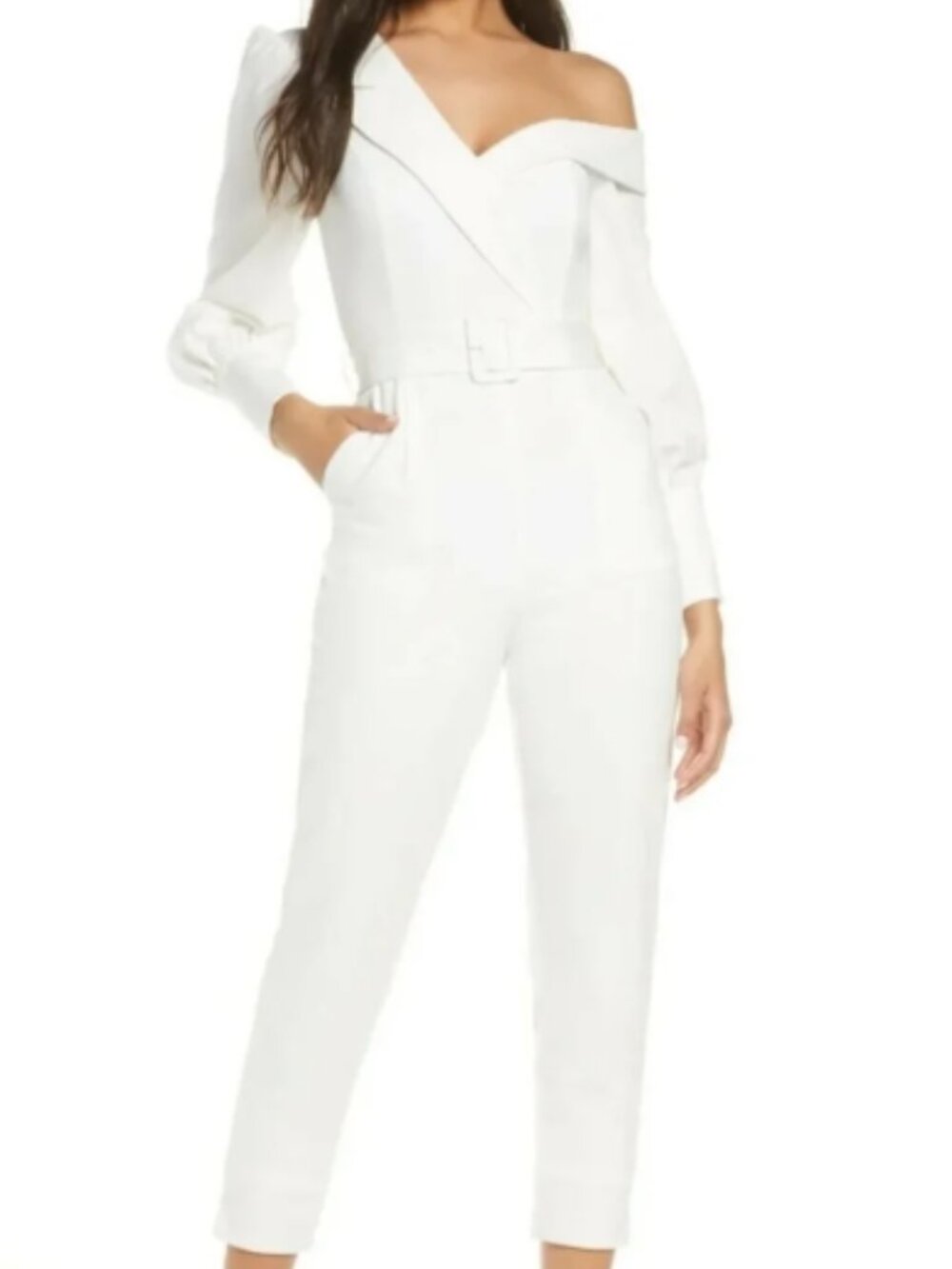 EUC! Lavish Alice White Off the Shoulder Jumpsuit Size 6